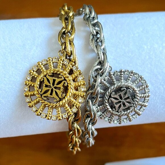 Rustic Cuff Logo Change Silver OR Gold Charm Bracelets You Pick 1or Both - Picture 1 of 16